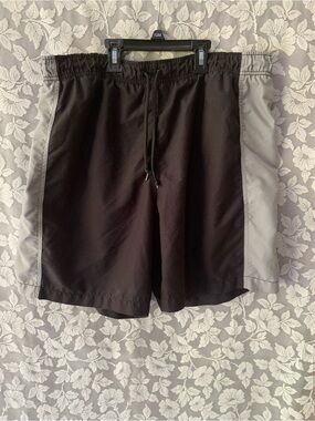 Trader Bay Black Swim Trunks with Light Gray Side Panels